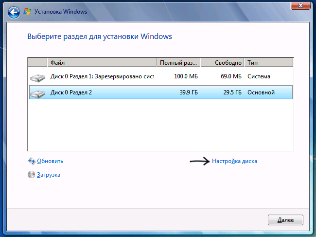 форматирование диска при установке windows
