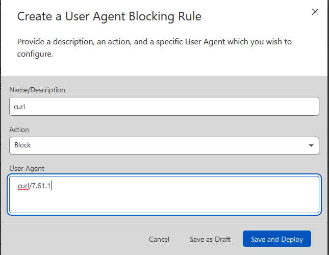 Create a User Agent Blocking Rule