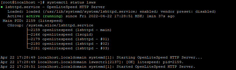 systemctl status lsws