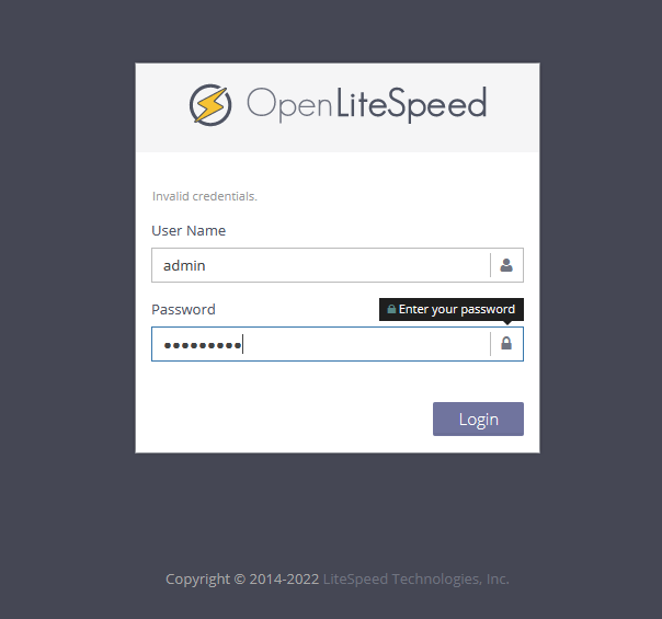 OpenLiteSpeed Login Page