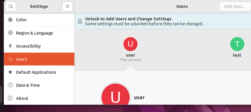 Ubuntu Users settings