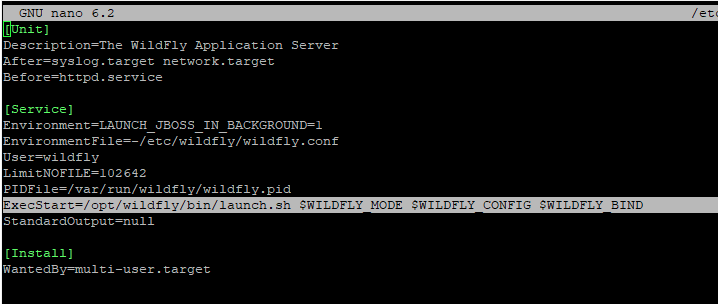 Редактирование файла wildfly.service