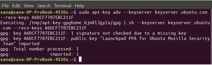 sudo apt-key adv --keyserver keyserver.ubuntu.com --recv-keys A6DCF7707EBC211F