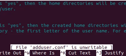 "Файл 'adduser.conf; is unwritable'