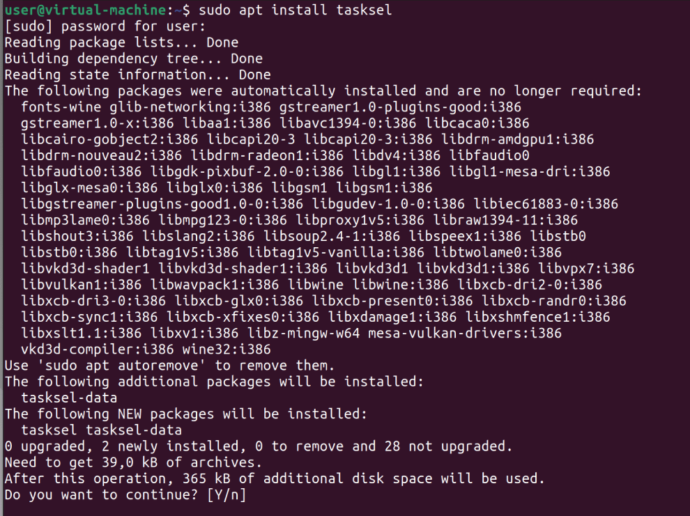 sudo apt install tasksel