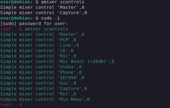 amixer scontrols