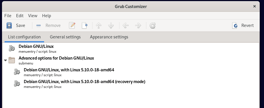  Окно графического интерфейса GRUB Customizer.