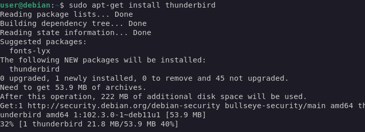 Установка Thunderbird с помощью apt