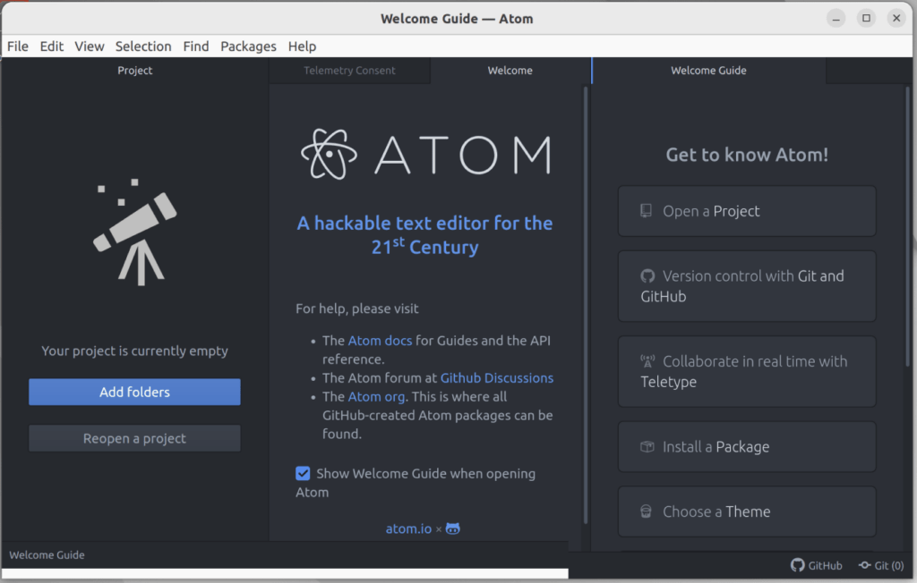 Начало работы с редактором Atom