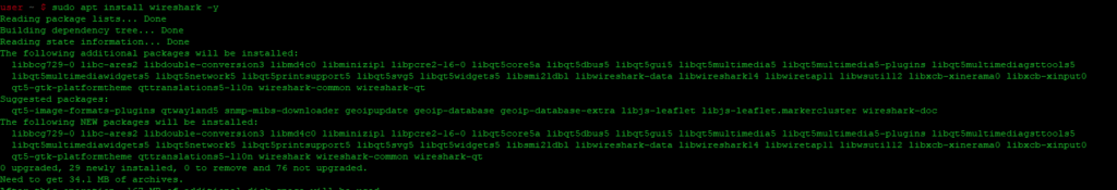 sudo apt install wireshark -y