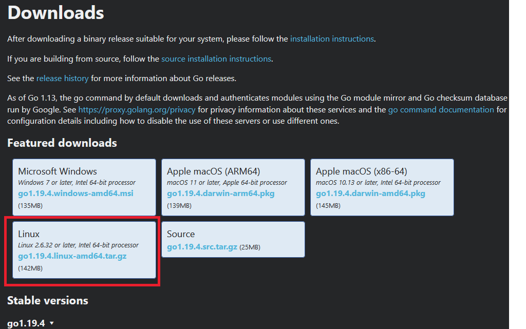 Скачать стабильную версию GoLang