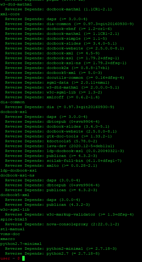 Список зависимостей пакетов, показанный командой apt-rdepends