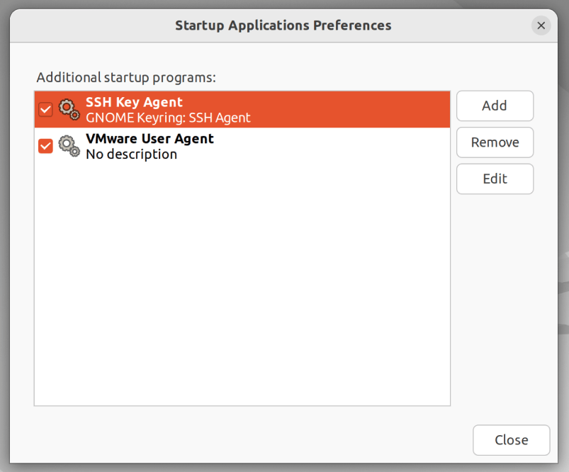 Диалоговое окно Startup Applications Preferences