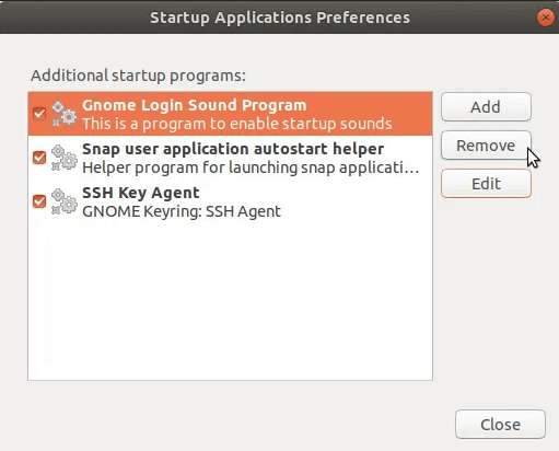 Startup Applications Preferences dialog