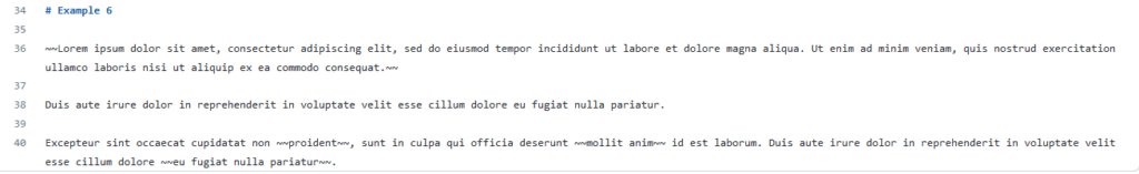 зачеркивание всего абзаца, а также некоторых слов абзаца