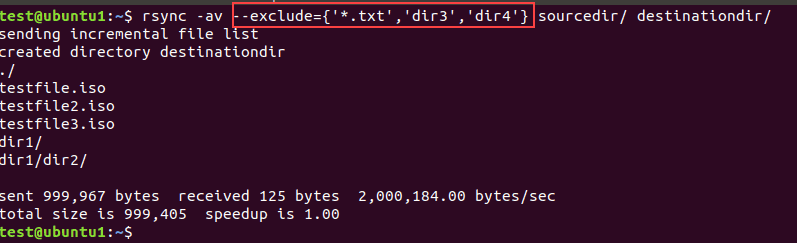 Вывод терминала для rsync exlcude нескольких файлов и каталогов