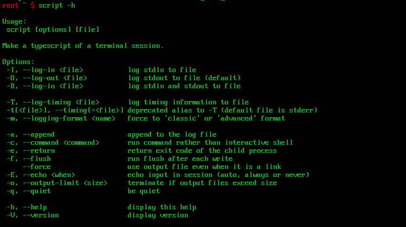 script -h