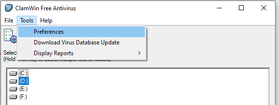 ClamWin Free Antivirus Tools - Preference