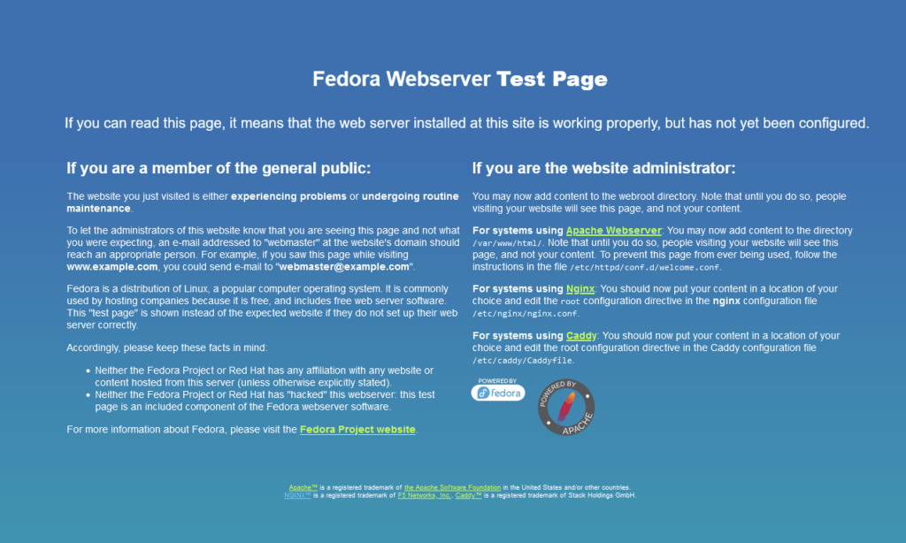 Fedora Webserver Test Page