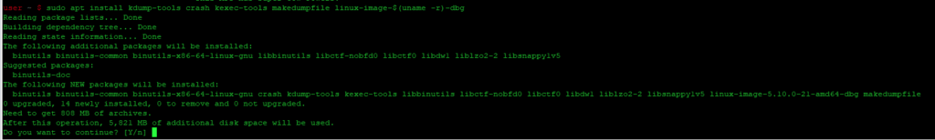 sudo apt install kdump-tools crash kexec-tools makedumpfile linux-image-$(uname -r)-dbg