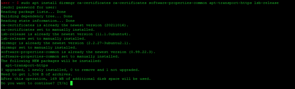 sudo apt install dirmngr ca-certificates ca-certificates software-properties-common apt-transport-https lsb-release