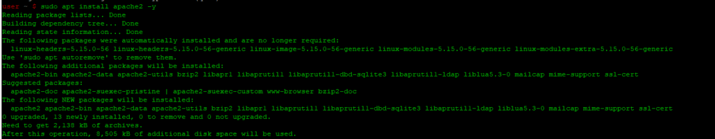 sudo apt install apache2 -y