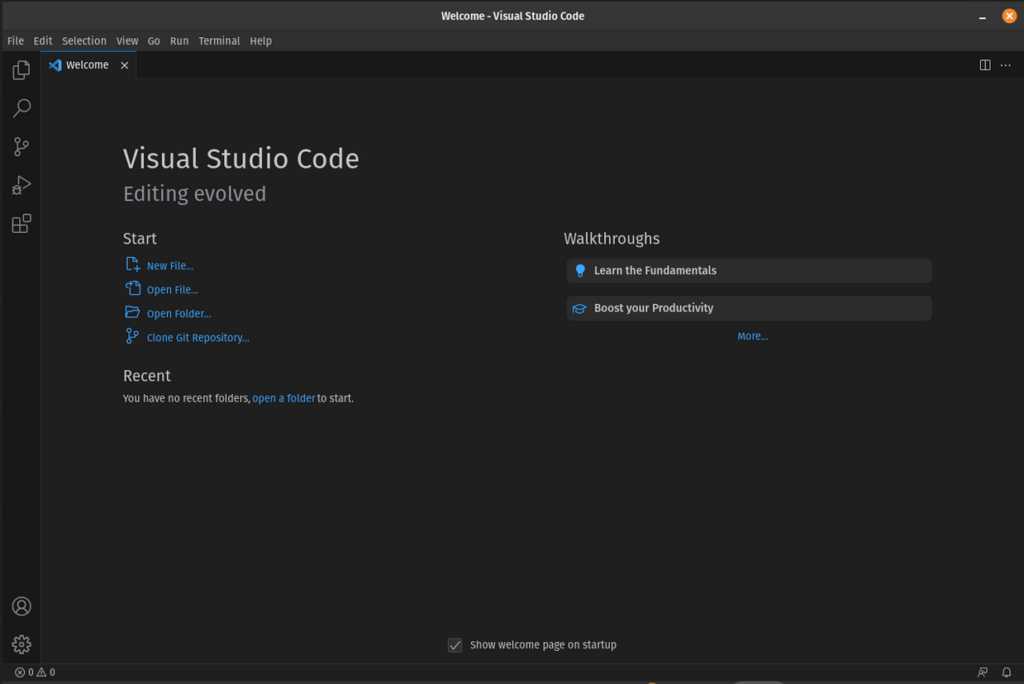 пример установленного кода visual studio в pop!_os