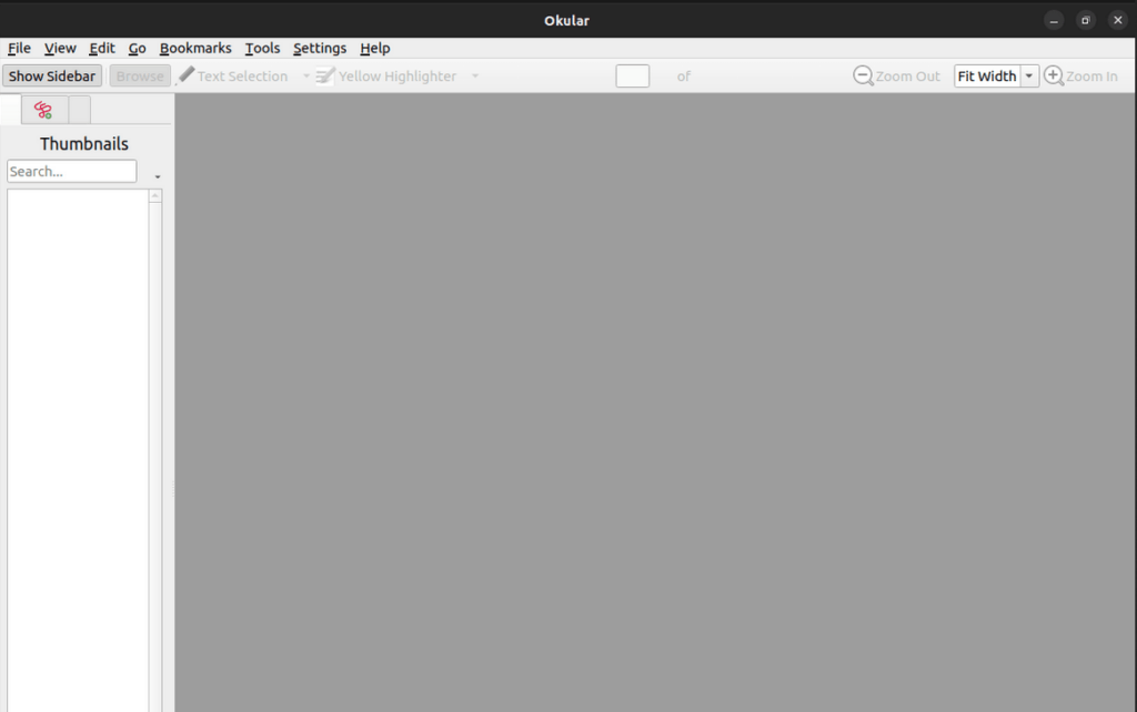 пример пользовательского интерфейса по умолчанию после запуска okular на ubuntu linux