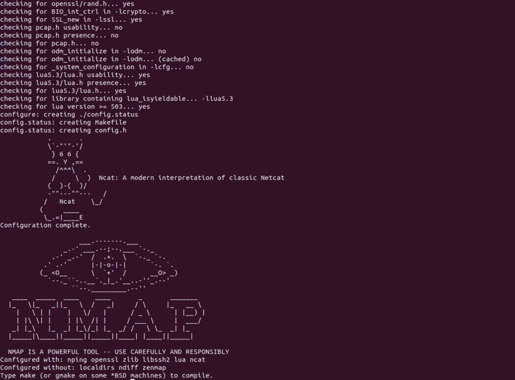 пример с настройкой сборки nmap на ubuntu linux