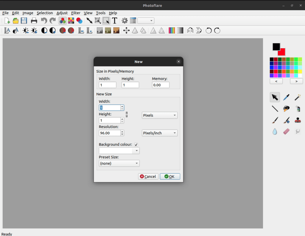 пример пользовательского интерфейса по умолчанию в ubuntu linux с photoflare