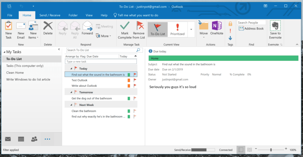 Снимок экрана Outlook для Windows