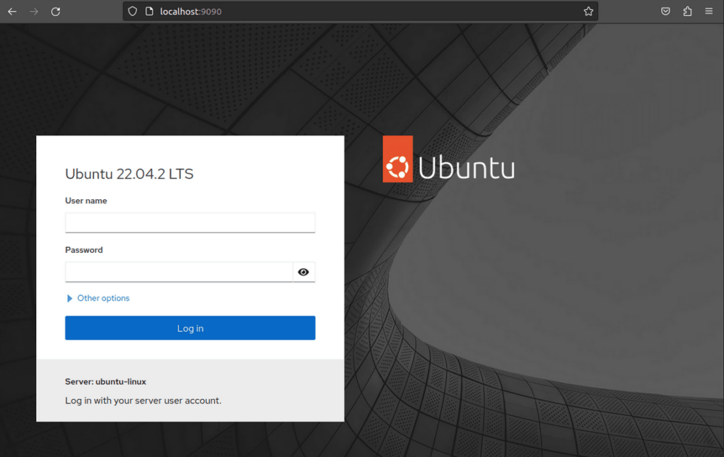 интерфейс входа в Cockpit на ubuntu linux