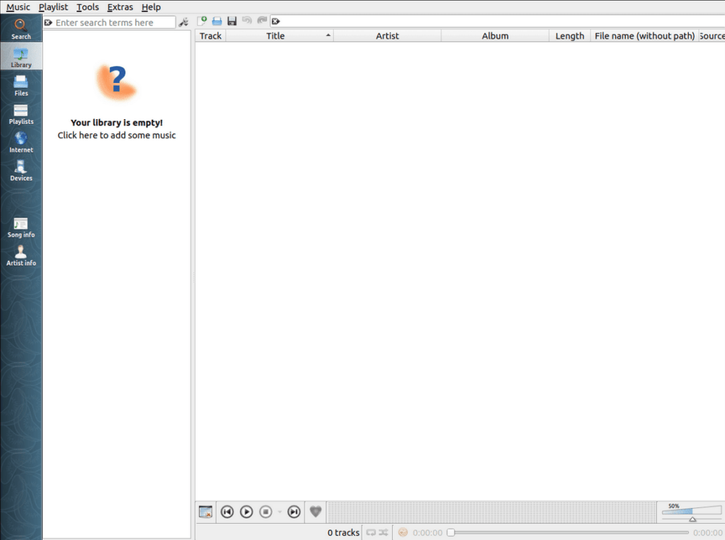 пользовательский интерфейс по умолчанию clementine при первом запуске d ubuntu linux