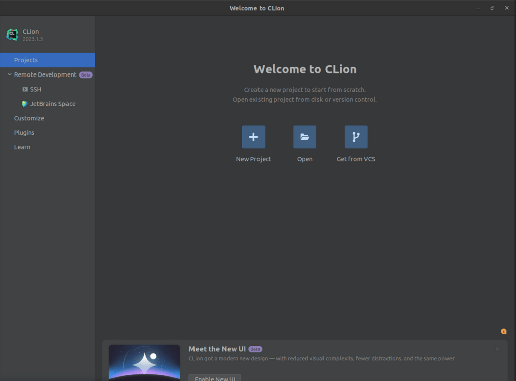 пример работы clion при запуске на ubuntu linux
