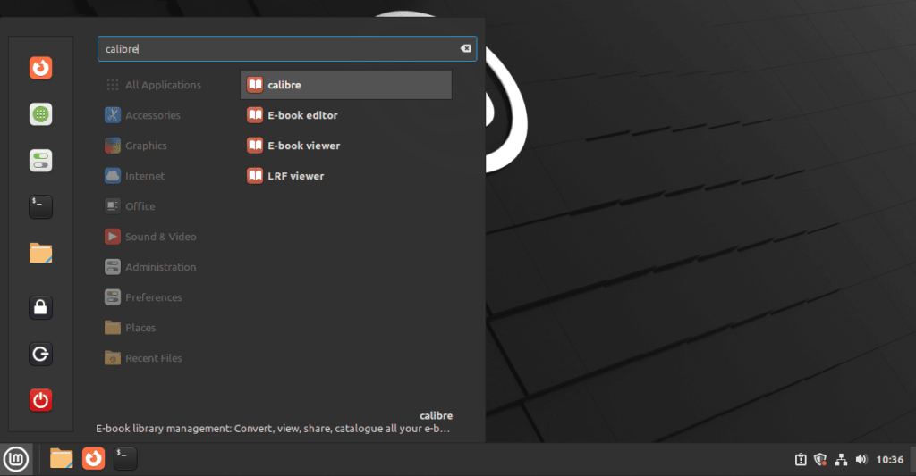 пример значка приложения Calibre на панели задач linux mint