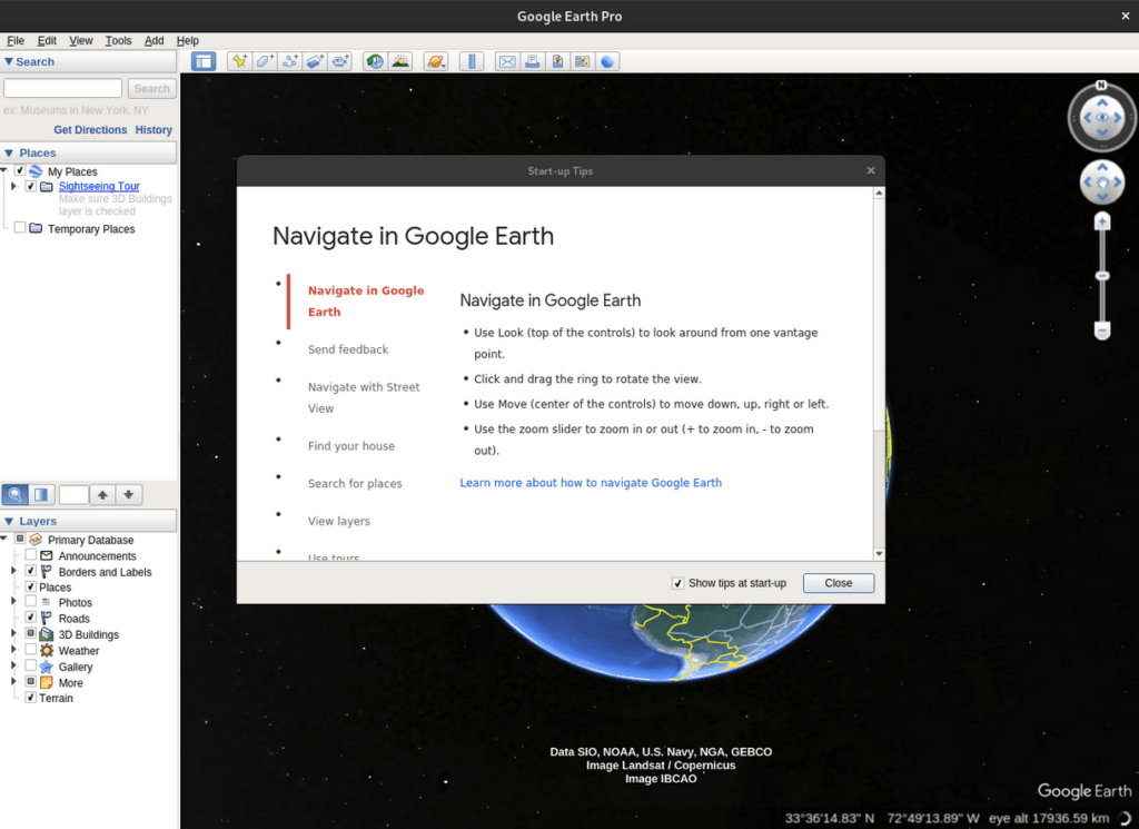 пример google earth на debian linux