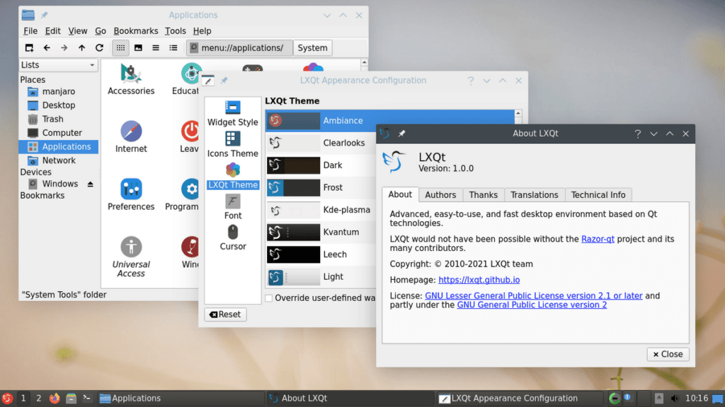 пример рабочего стола lxqt на ubuntu linux