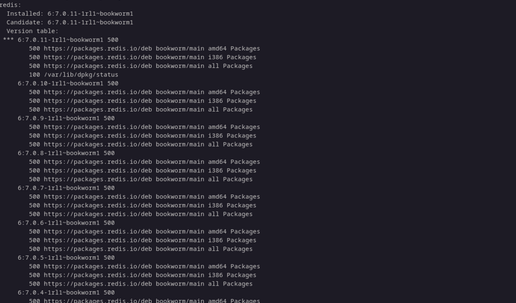 пример apt-cache для подтверждения установки redis.io redis на debian linux