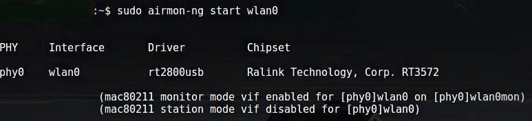 sudo airmon-ng start wlan0