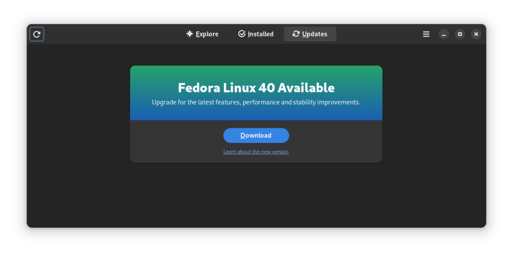 Более новая версия Fedora доступна через Software Center